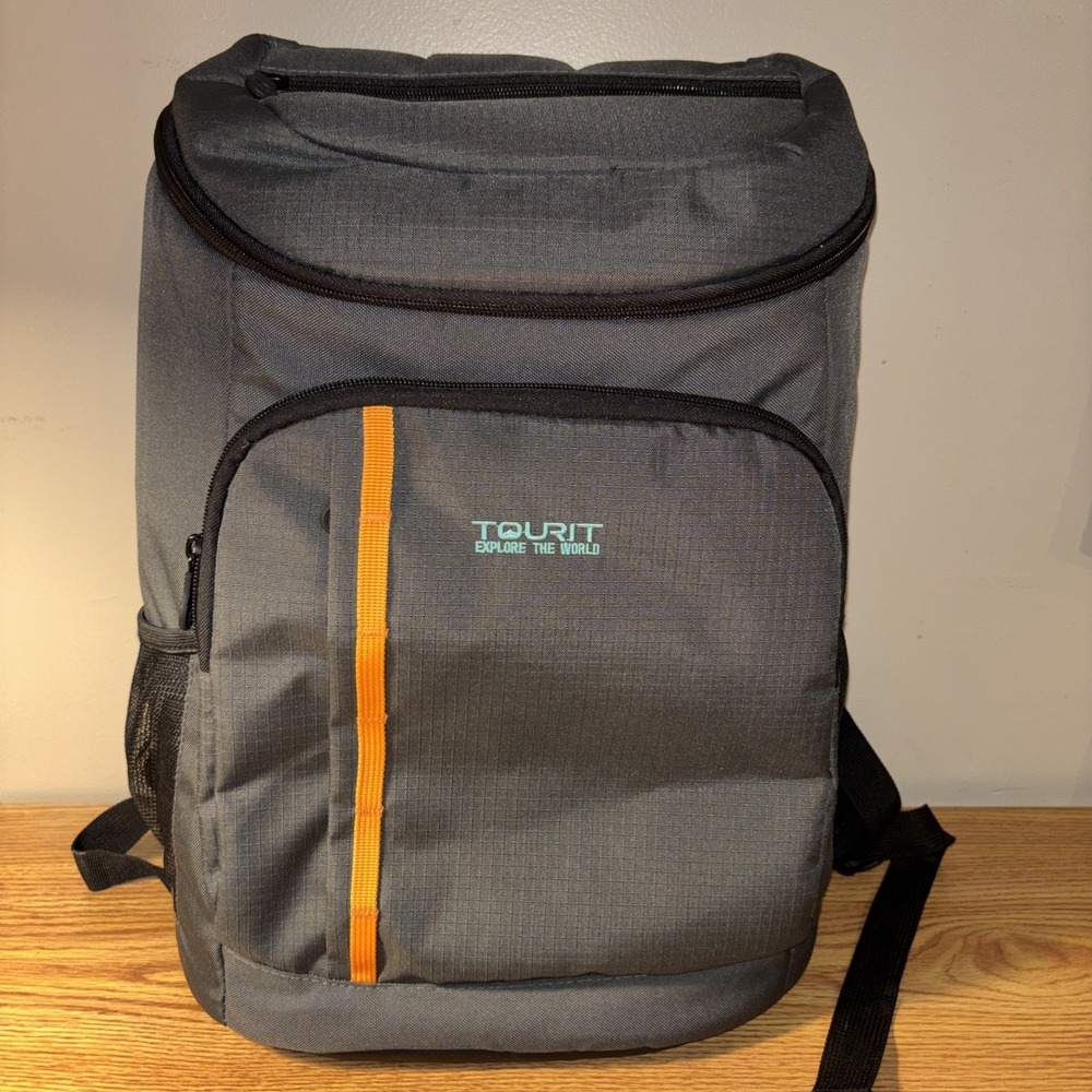 Tourit Insulated Cooler Backpack Soft Side 30 Cans Lightweight Gray Large EUC